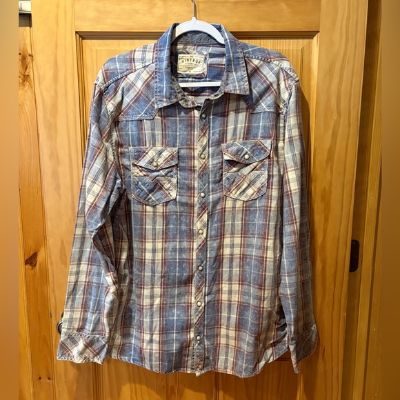 BKE Vintage standard fit men's pearl snap button-down shirt XL - Picture 2 of 12